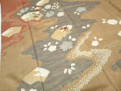 平和屋着物●訪問着　絞り　刺繍　エ霞地紙花文　金彩　正絹　逸品　CABD7550ut