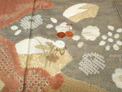 平和屋着物●訪問着　絞り　刺繍　エ霞地紙花文　金彩　正絹　逸品　CABD7550ut