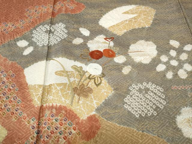 平和屋着物●訪問着　絞り　刺繍　エ霞地紙花文　金彩　正絹　逸品　CABD7550ut