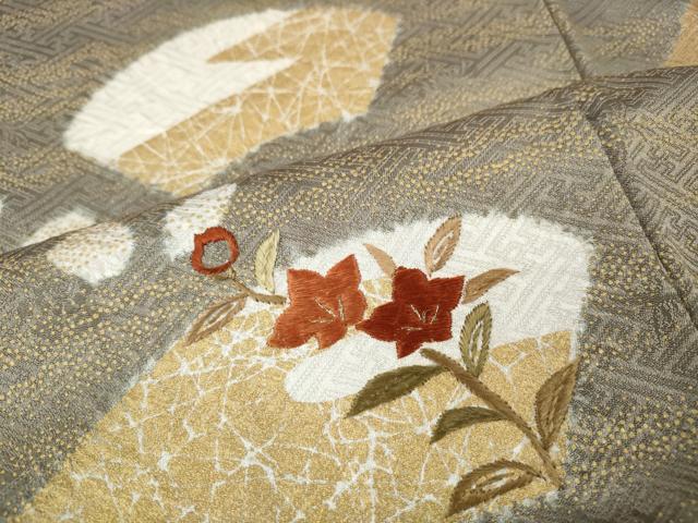 平和屋着物●訪問着　絞り　刺繍　エ霞地紙花文　金彩　正絹　逸品　CABD7550ut