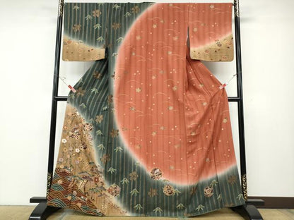 平和屋着物●訪問着　飛鳥草花丸文　金彩　正絹　逸品　CABD7552ut