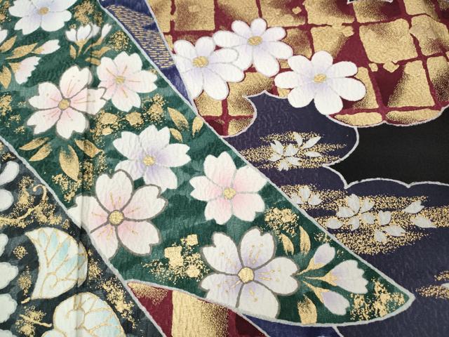 平和屋着物●豪華振袖　雲重ね熨斗舞花文　暈し染め　黒地　金彩　やまと誂製　正絹　逸品　CABD7554ut