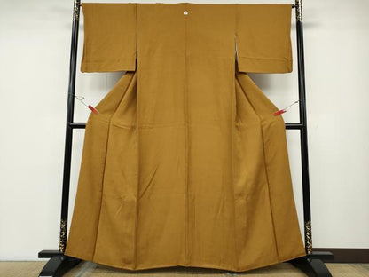 平和屋着物●上質な色無地　舞花地紋　狐色　正絹　逸品　CABD7556ut