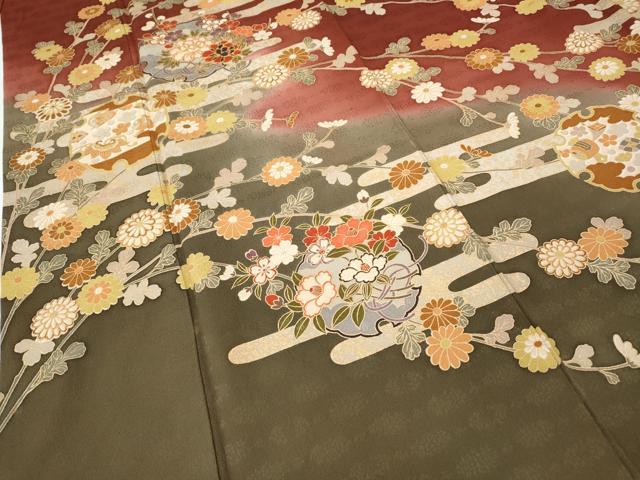 平和屋着物●訪問着　駒刺繍　雪輪宝尽くし花文　暈し染め　金彩　正絹　逸品　CABD7561ut