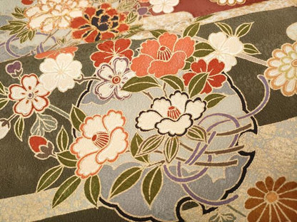 平和屋着物●訪問着　駒刺繍　雪輪宝尽くし花文　暈し染め　金彩　正絹　逸品　CABD7561ut