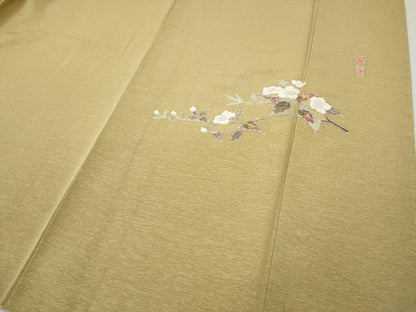 平和屋着物●京加賀友禅　百貫達雄　色無地　浅黄色　正絹　逸品　CABD7562ut