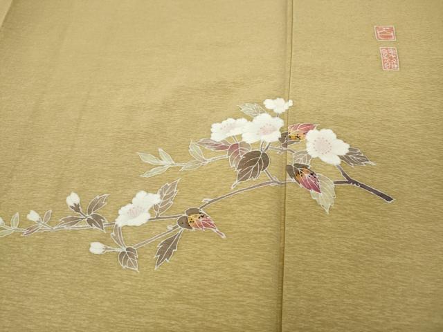 平和屋着物●京加賀友禅　百貫達雄　色無地　浅黄色　正絹　逸品　CABD7562ut