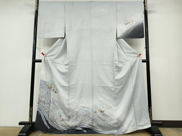 平和屋着物●訪問着　辻が花　絞り　暈し染め　銀通し地　正絹　逸品　CABD7563ut