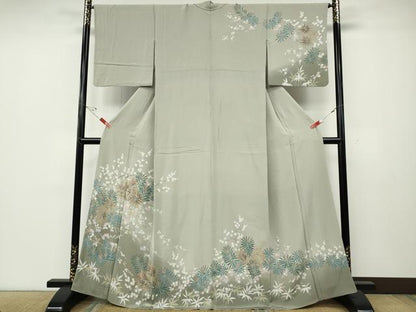 平和屋着物●訪問着　友禅　枝花松葉文　暈し染め　正絹　逸品　CABD7566ut