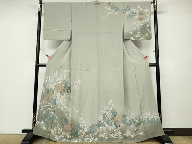 平和屋着物●訪問着　友禅　枝花松葉文　暈し染め　正絹　逸品　CABD7566ut