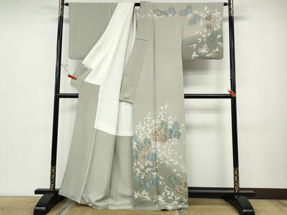 平和屋着物●訪問着　友禅　枝花松葉文　暈し染め　正絹　逸品　CABD7566ut