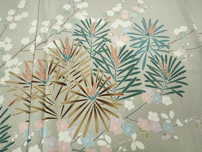 平和屋着物●訪問着　友禅　枝花松葉文　暈し染め　正絹　逸品　CABD7566ut