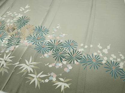平和屋着物●訪問着　友禅　枝花松葉文　暈し染め　正絹　逸品　CABD7566ut