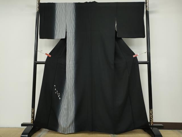 平和屋着物●訪問着　立涌舞桜文　暈し染め　黒地　金彩　正絹　逸品　CABD7567ut