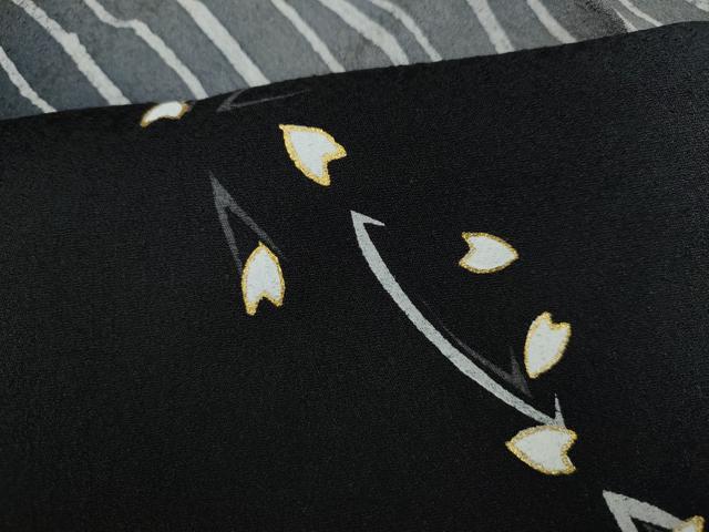 平和屋着物●訪問着　立涌舞桜文　暈し染め　黒地　金彩　正絹　逸品　CABD7567ut
