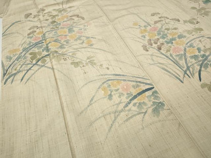 平和屋着物●訪問着　生紬　手描き　草花文　正絹　逸品　CABD7568ut
