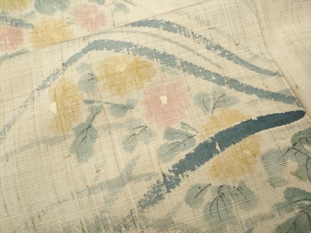 平和屋着物●訪問着　生紬　手描き　草花文　正絹　逸品　CABD7568ut