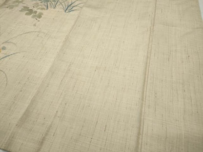 平和屋着物●訪問着　生紬　手描き　草花文　正絹　逸品　CABD7568ut