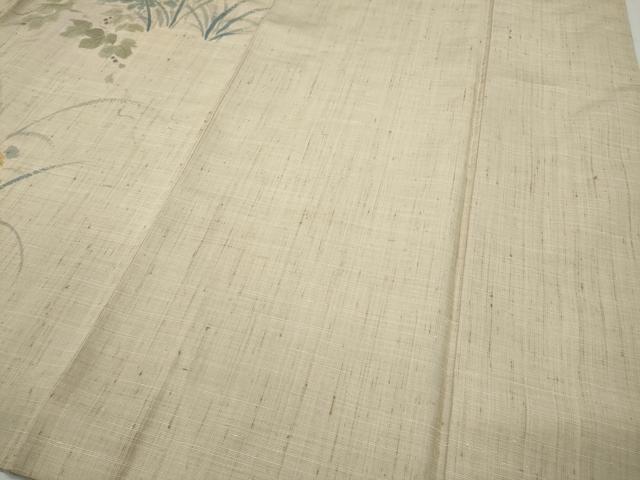 平和屋着物●訪問着　生紬　手描き　草花文　正絹　逸品　CABD7568ut