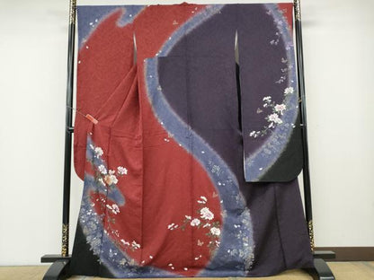 平和屋着物●豪華振袖　手描き　花蝶文　暈し染め　金彩　やまと誂製　正絹　逸品　CABD7569ut