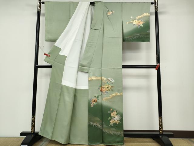 平和屋着物●訪問着　枝花文　暈し染め　金銀彩　正絹　逸品　CABD7573ut