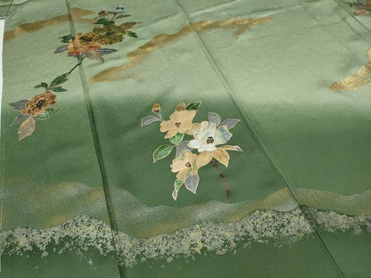 平和屋着物●訪問着　枝花文　暈し染め　金銀彩　正絹　逸品　CABD7573ut