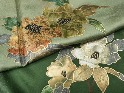 平和屋着物●訪問着　枝花文　暈し染め　金銀彩　正絹　逸品　CABD7573ut