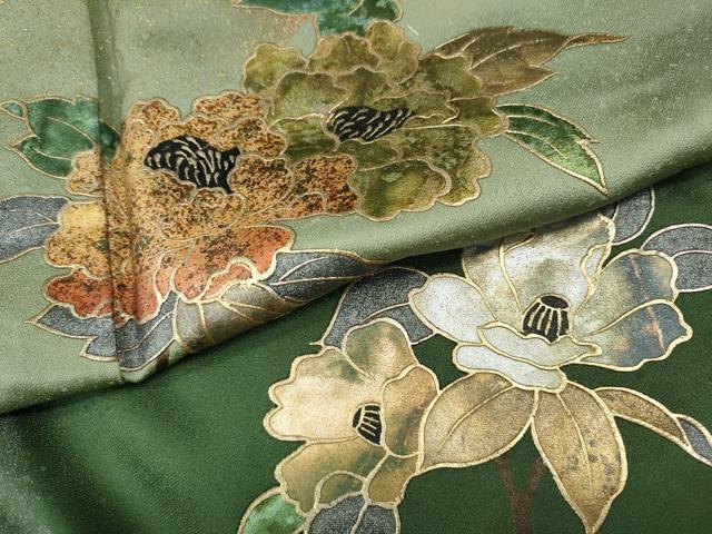 平和屋着物●訪問着　枝花文　暈し染め　金銀彩　正絹　逸品　CABD7573ut