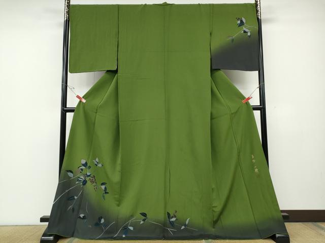 平和屋着物●染色作家　草野一騎　訪問着　手描き　南天文　暈し染め　ロング丈　正絹　逸品　CABD7574ut