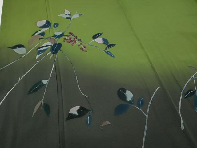 平和屋着物●染色作家　草野一騎　訪問着　手描き　南天文　暈し染め　ロング丈　正絹　逸品　CABD7574ut