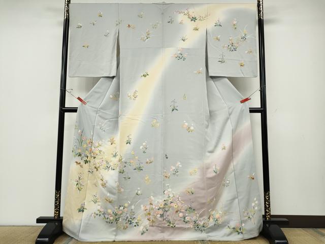 平和屋着物●訪問着　駒刺繍　草花尽くし　暈し染め　正絹　逸品　CABD7578ut