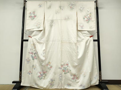 平和屋着物●訪問着　刺繍　立波草花文　銀彩　正絹　逸品　CABD7580ut