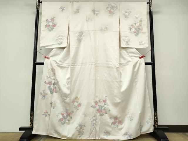 平和屋着物●訪問着　刺繍　立波草花文　銀彩　正絹　逸品　CABD7580ut