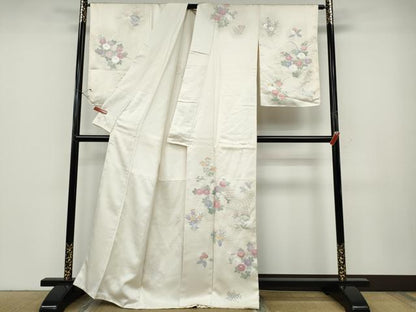 平和屋着物●訪問着　刺繍　立波草花文　銀彩　正絹　逸品　CABD7580ut