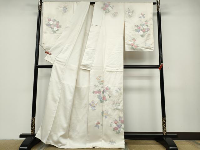 平和屋着物●訪問着　刺繍　立波草花文　銀彩　正絹　逸品　CABD7580ut