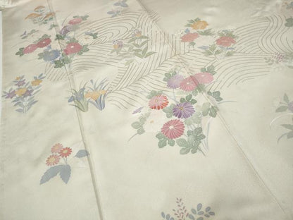 平和屋着物●訪問着　刺繍　立波草花文　銀彩　正絹　逸品　CABD7580ut