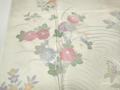 平和屋着物●訪問着　刺繍　立波草花文　銀彩　正絹　逸品　CABD7580ut