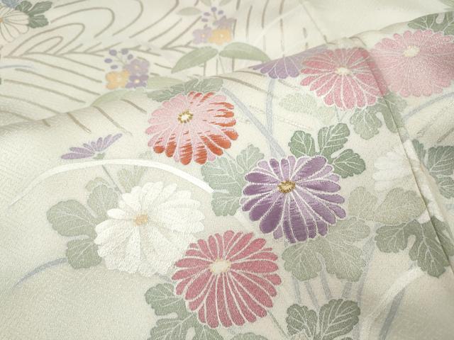 平和屋着物●訪問着　刺繍　立波草花文　銀彩　正絹　逸品　CABD7580ut