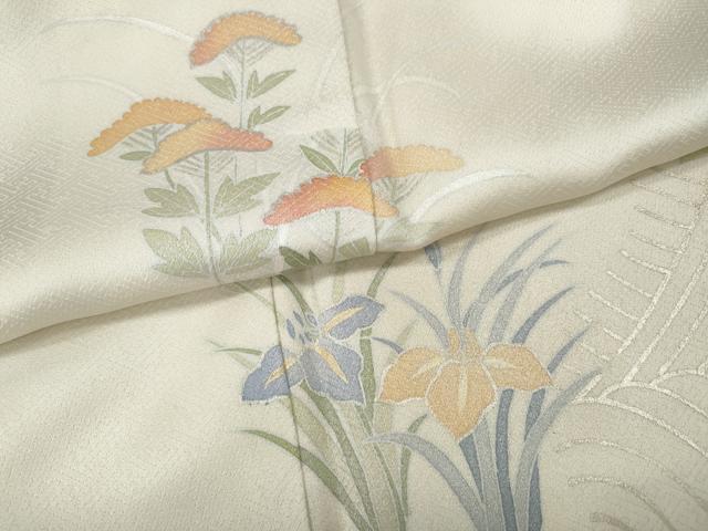 平和屋着物●訪問着　刺繍　立波草花文　銀彩　正絹　逸品　CABD7580ut