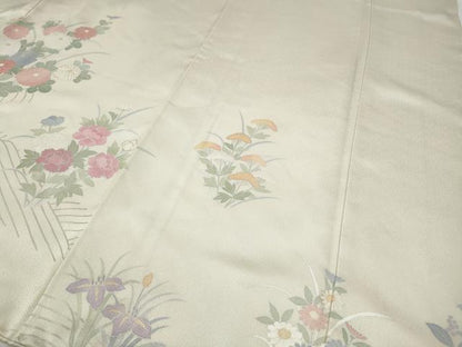 平和屋着物●訪問着　刺繍　立波草花文　銀彩　正絹　逸品　CABD7580ut