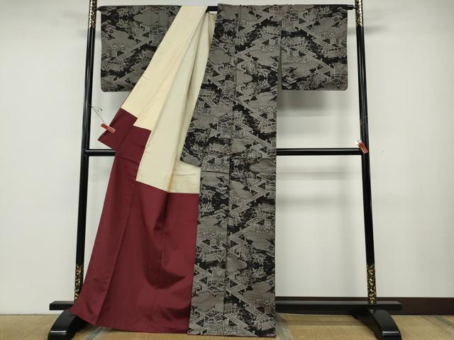 平和屋着物●本場大島紬　雲取り屏風花文　割込み絣　正絹　逸品　CABD7582ut
