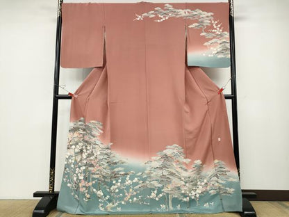 平和屋着物●訪問着　友禅　作家物　松梅文　暈し染め　ロング丈　正絹　逸品　CABD7584ut