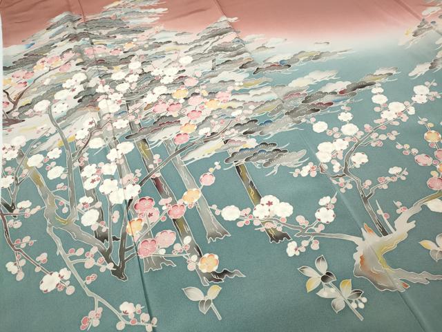 平和屋着物●訪問着　友禅　作家物　松梅文　暈し染め　ロング丈　正絹　逸品　CABD7584ut