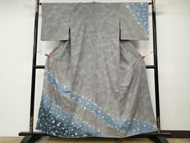 平和屋着物●訪問着　紬地　霞吉祥文　正絹　逸品　CABD7585ut
