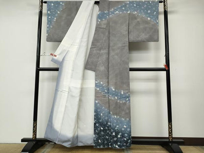 平和屋着物●訪問着　紬地　霞吉祥文　正絹　逸品　CABD7585ut
