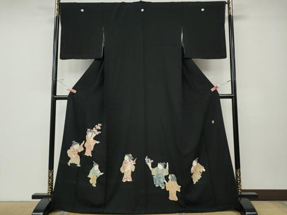 平和屋着物●十日町友禅作家　関口遼一　黒留袖　童子遊び　金彩　正絹　逸品　未使用　CABD7588ut