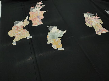 平和屋着物●十日町友禅作家　関口遼一　黒留袖　童子遊び　金彩　正絹　逸品　未使用　CABD7588ut