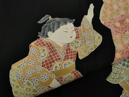 平和屋着物●十日町友禅作家　関口遼一　黒留袖　童子遊び　金彩　正絹　逸品　未使用　CABD7588ut
