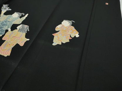 平和屋着物●十日町友禅作家　関口遼一　黒留袖　童子遊び　金彩　正絹　逸品　未使用　CABD7588ut