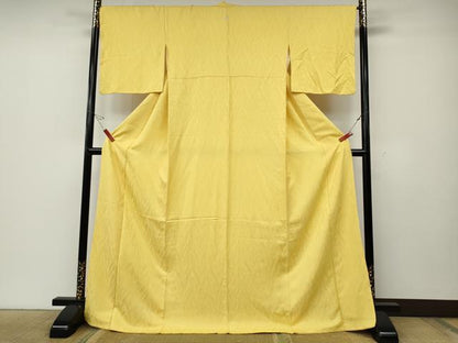 平和屋着物●上質な色無地　舞葉地紋　黄支子色　ロング丈　正絹　逸品　CABD7590ut